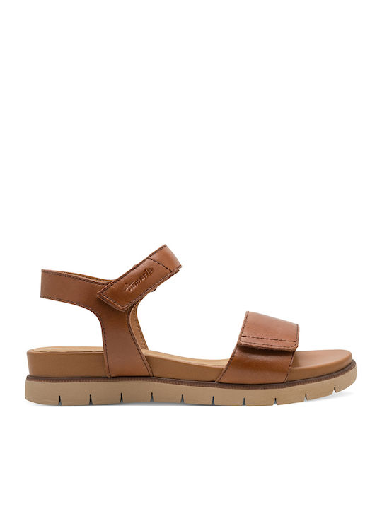 Tamaris Leather Women's Flat Sandals Tabac Brown