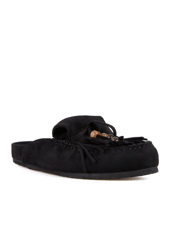 Suede Mules With Heel In Black Colour