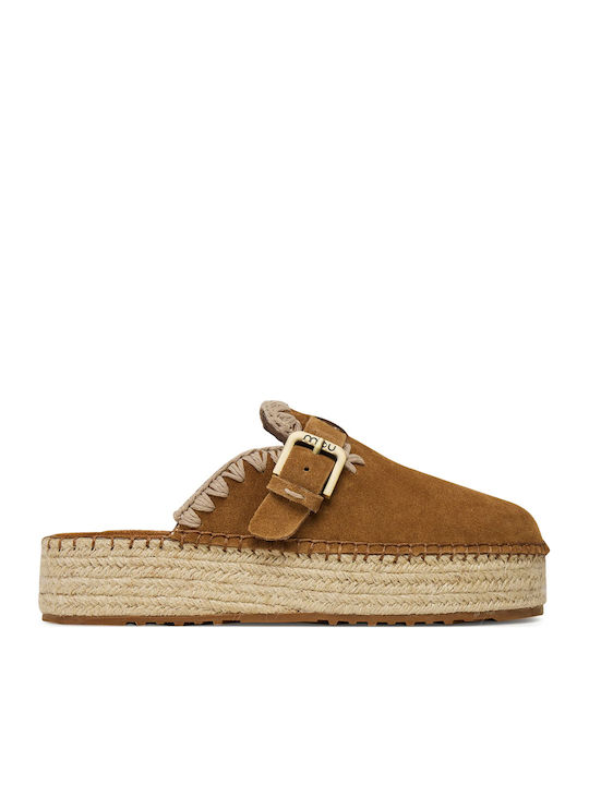Mou Suede Damen Pantoletten mit Absatz in Tabac...