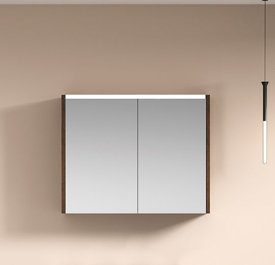 Martin Bathroom Mirror Led from Plywood 76x66cm Brown