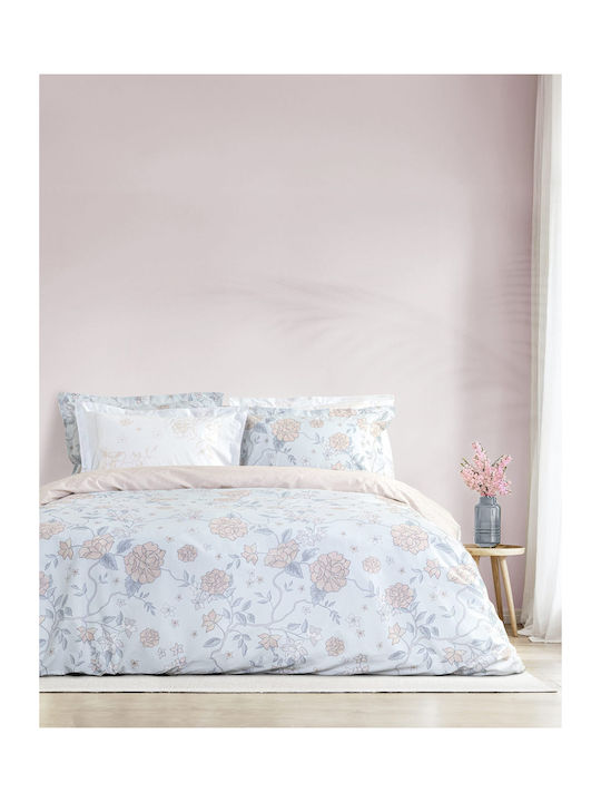 Nima Floral Dream Σετ Κουβερλί Υπέρδιπλο Βαμβακερό Σιέλ 220x240cm