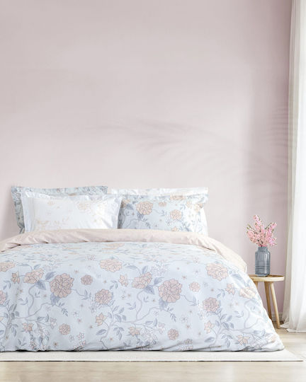 Nima Floral Dream Подредба Шалтета Двойно Памучно Светлосиньо 220x240см