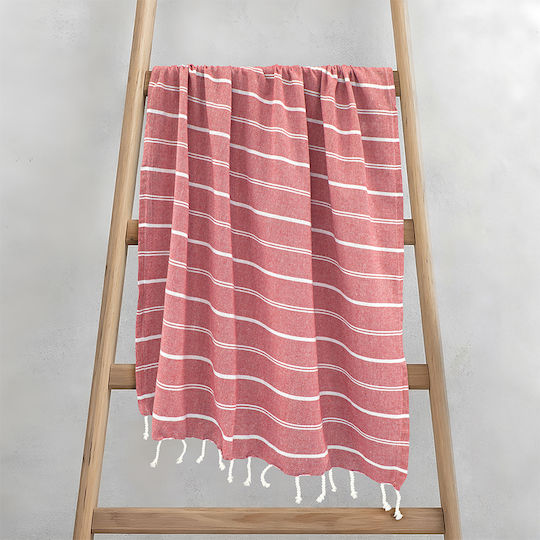 Lino Home Beach Towel Pareo Cotton Coral With Fringes 90x180cm
