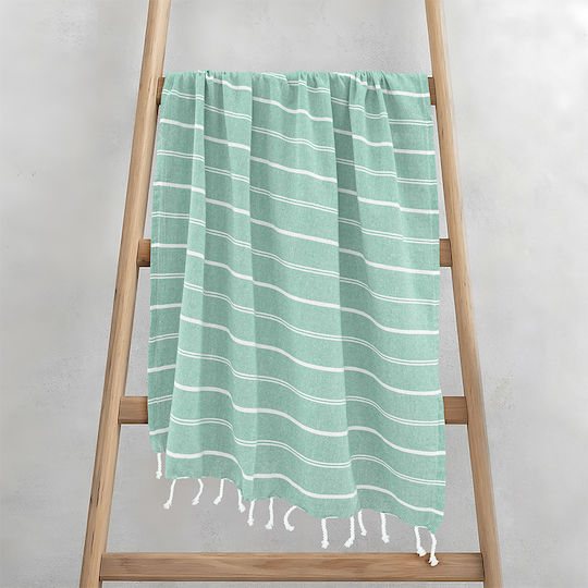 Lino Home Beach Towel Pareo Cotton Green With Fringes 90x180cm