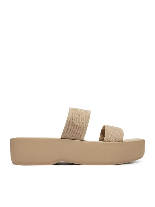 Calvin Klein Γυναικεία Σανδάλια Flatforms Καφέ