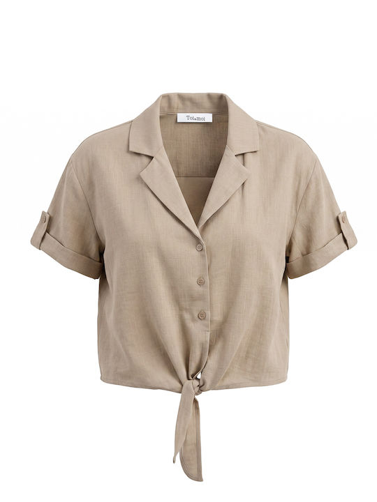 Toi&Moi Short Sleeve Women's Shirt Beige