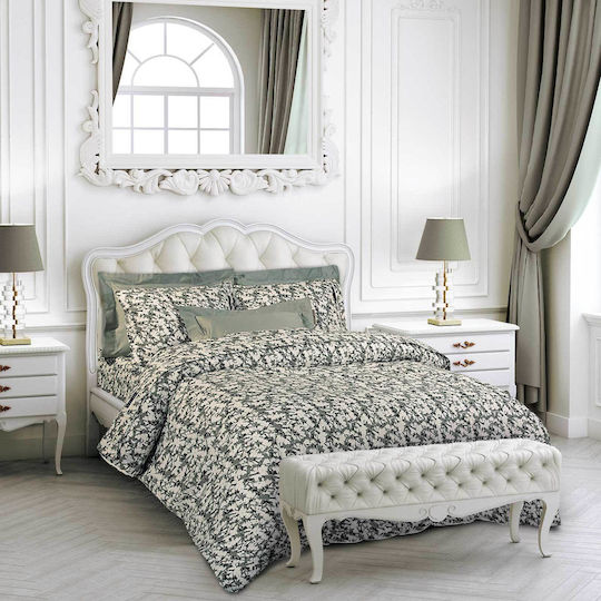 Greenwich Polo Club Green Cotton Duvet Cover Set 240x260cm Extra Large with 2 Pillowcases Essential Cream
