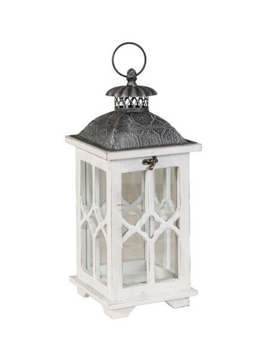 Lianos Wooden White Tabletop Lantern 17x40cm