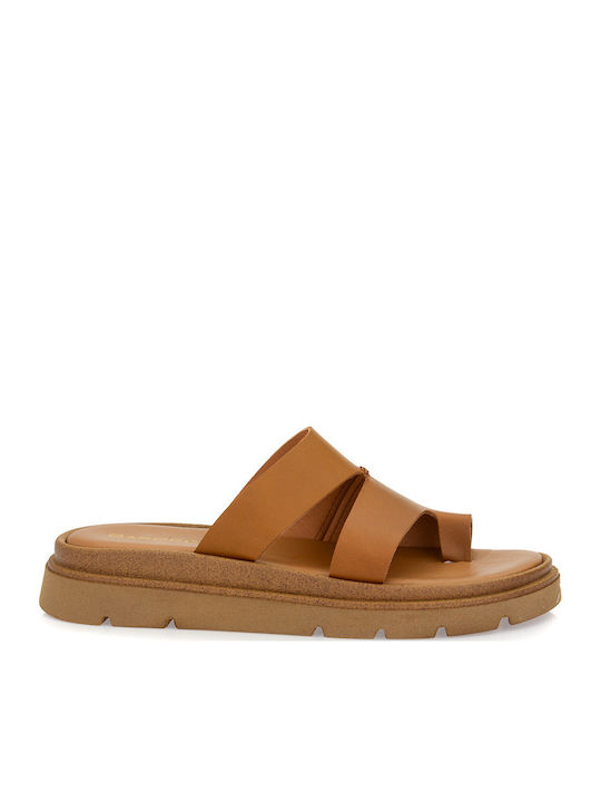 Δερμάτινα Γυναικεία Ανατομικά Σανδάλια Flatforms Καφέ