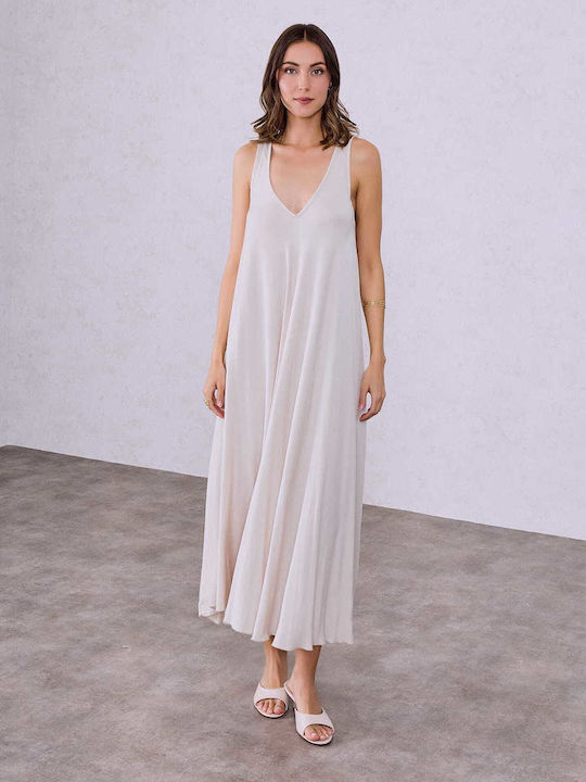 Celestino Women's Maxi Dress Curved Hem Loose Fit Beige | Skroutz.mt