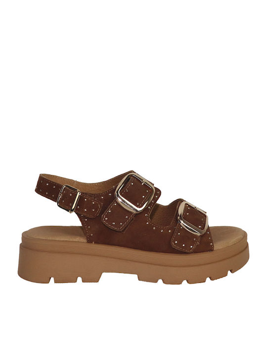 Leather Women's Flat Sandals Flatforms Brown