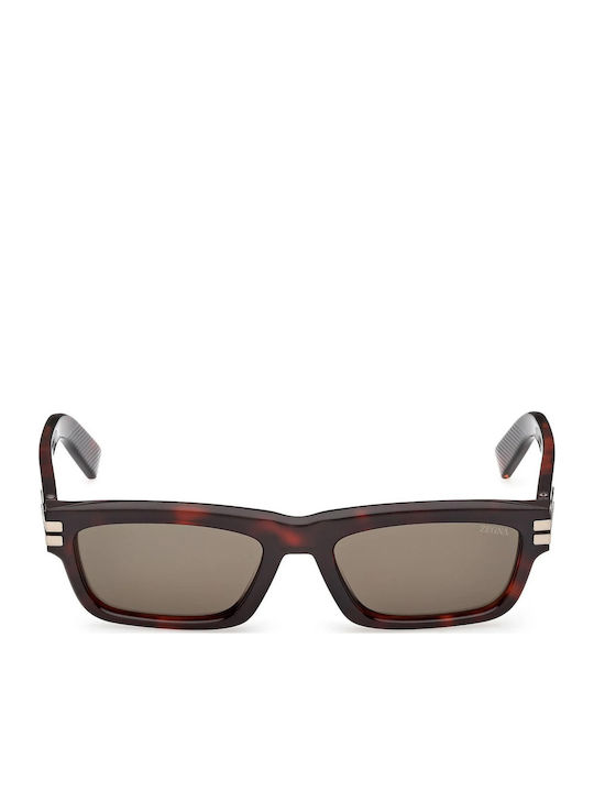 Zegna Men's Sunglasses with Brown Tartaruga Horn-Rimmed Frame and Brown Lenses EZ0282 54N