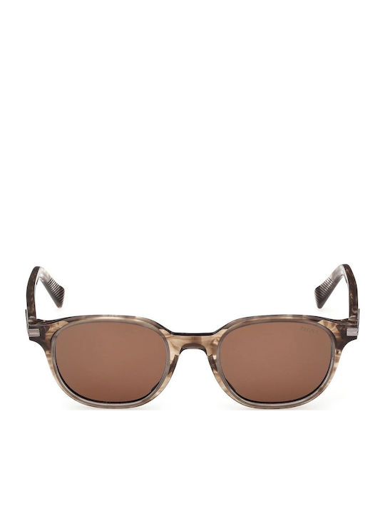 Zegna Men's Sunglasses with Brown Tartaruga Horn-Rimmed Frame and Brown Lenses EZ0285 50E