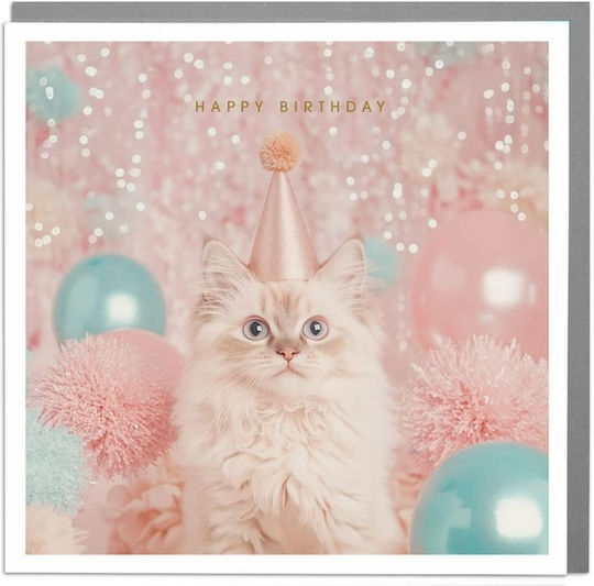 Ευχετήρια Κάρτα Φάκελο Happy Birthday Cat In A Hat/15x15 Lola Desing