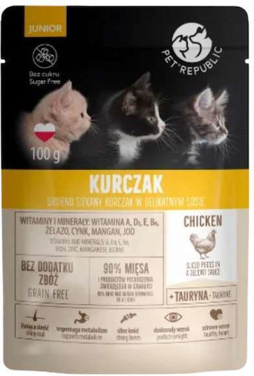 Pet Republic Nasses Katzenfutter für Junior-Katzen in Beutel mit Huhn und Fleisch ohne Getreide 24x100gr