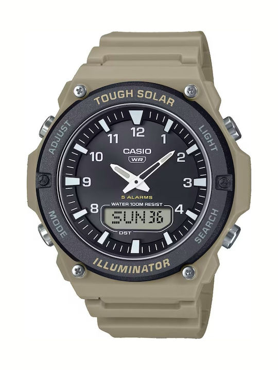Дигитален Мъжки Часовник 50mm Solar с Бежова Каучукова Каишка