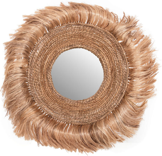 Oglindă De Perete Cu Cadru Din Rattan Bej Diametru 85cm