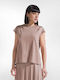 Damen Baumwolle Ärmellose Braune Bluse