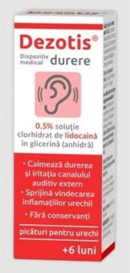 Zdrovit Picături de Urechi cu 0,5% Lidocaină Dezotis Lichid de Curățare a Urechilor 7g 1 Bucată