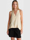 Women's Sleeveless Blouse with V Neckline Yellow