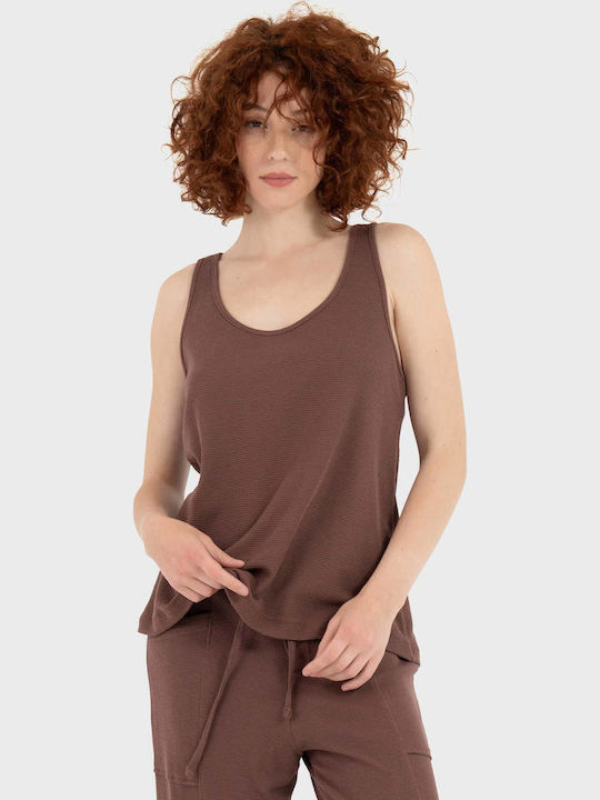 Four Minds Women's Cotton Sleeveless Brown Blouse