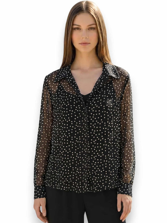 Long Sleeve Polka Dot Black with White Tunic