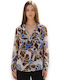 Women's Blouses Blue with Brown