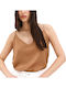 Women's Satin Sleeveless Blouse with V-Neckline Beige-Gold