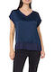 Women's Satin Blouse with V-Neck Blue