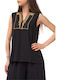 Damen Bluse Ärmellos Schwarz