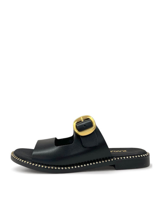 Ragazza Leder Flache Sandalen für Damen Schwarz