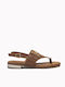 Leather Women's Flat Sandals Brown