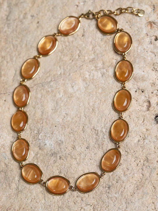 Late Again Necklace from Gold Plated Steel Beige
