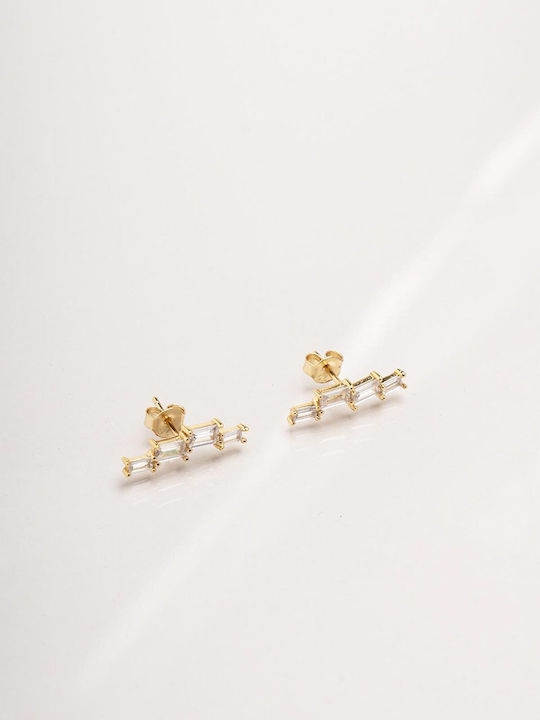 Late Again Stud Earrings Made of Gold Plated Silver with Stones