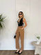 Women's High Rise Fabric Trousers in Slim Fit Beige
