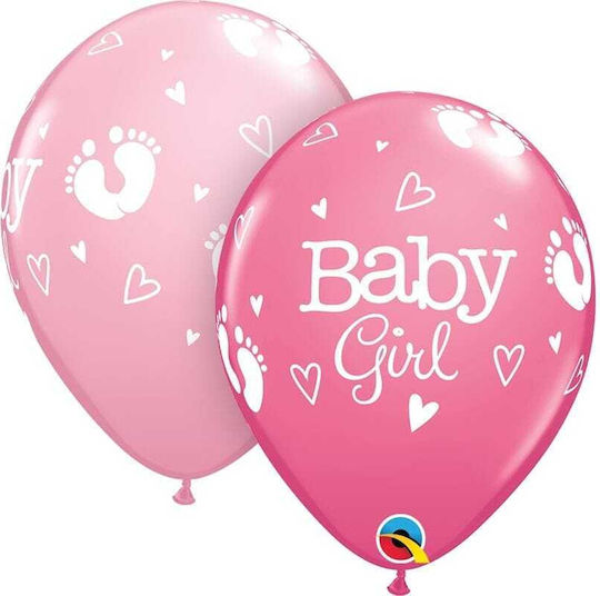 Μπαλόνια Latex 11" Baby Girl Footprints & Hearts Φούξια Συσκ 6 Τμχ