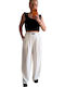Women's Fabric Trousers with Rubber Band in Regular Fit White