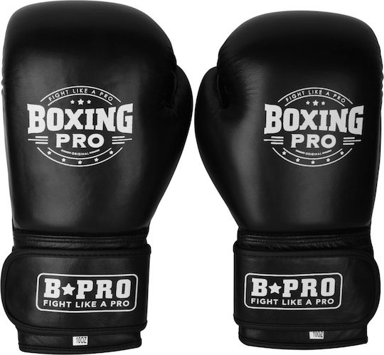 Boxing Pro Γάντια Πυγμαχίας Δερμάτινα για Αγώνα Μαύρα