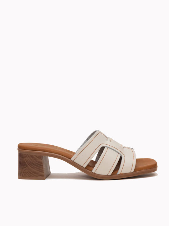 Leather Mules With Low Heel Hielo