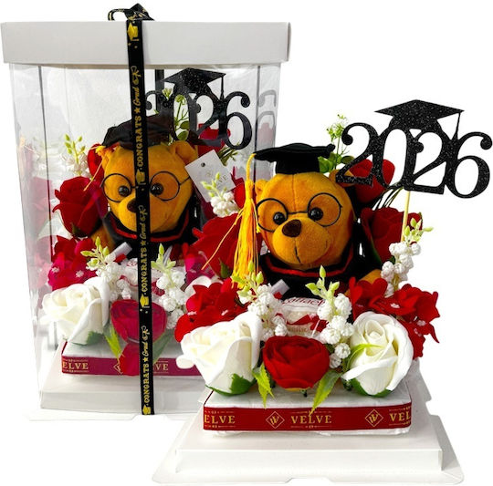 Graduation Arrangement Graduate 2026 Plush Teddy Bear Soap Roses Hydrangeas Raffaello Praline