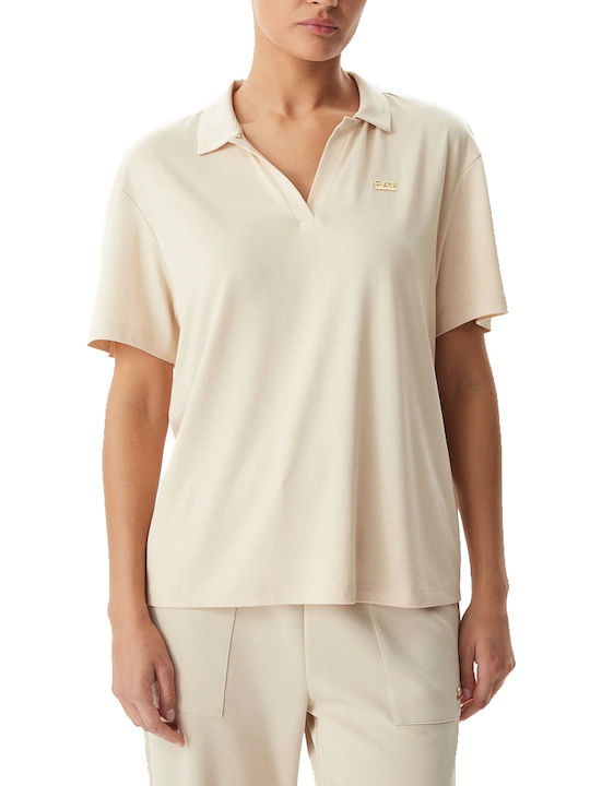 Women's Polo Blouse Short Sleeve Beige