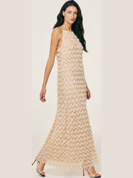 Summer Maxi Evening Dress Open Back Beige