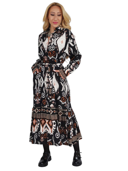 Summer Midi Shirt Dress Black