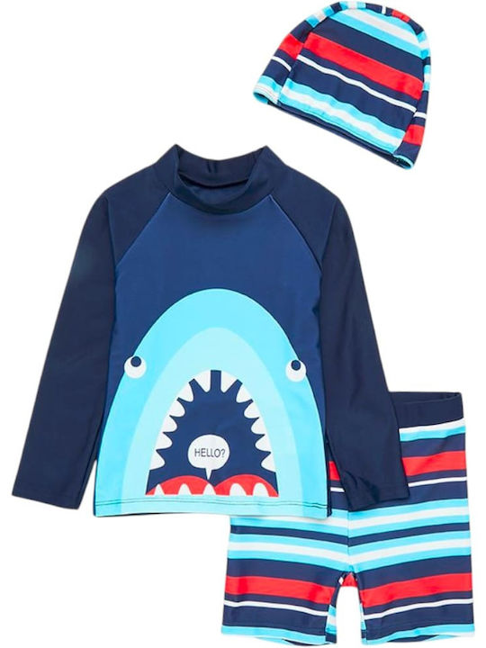 Queen Mother Stripes Shark Детски Костюм За Баня Комплект Син Stripes Shark