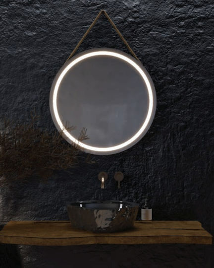 Rope Oglindă de Baie Rotundă cu Lumini LED 70x70cm Bej
