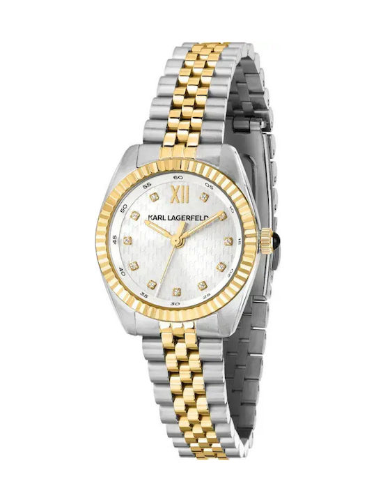 Karl Lagerfeld Ceas Dama 28mm Cu Baterie Cu Brățară Argintie Din Oțel