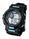 Digital Men's Watch 43mm Battery With Rubber Strap Black Light Blue