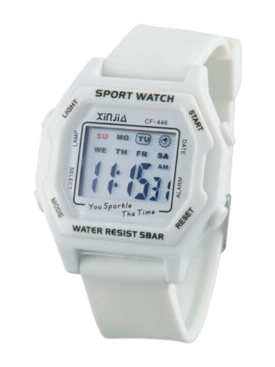 Digital Men's Watch Battery with Rubber Strap White