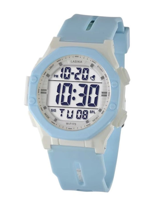 Lasika Digital Men's Battery Watch with Light Blue Rubber Strap
