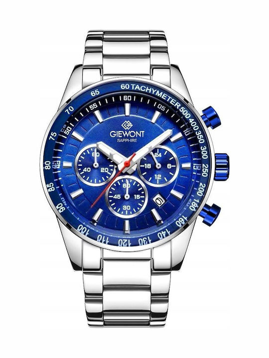 Men's Watch 43mm Chronograph Battery with Stainless Steel Bracelet Silver/Blue